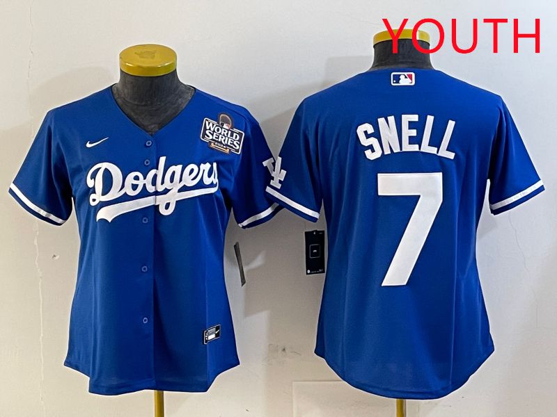 Youth Los Angeles Dodgers 7 Snell Blue Game 2025 Nike MLB Jersey style 4